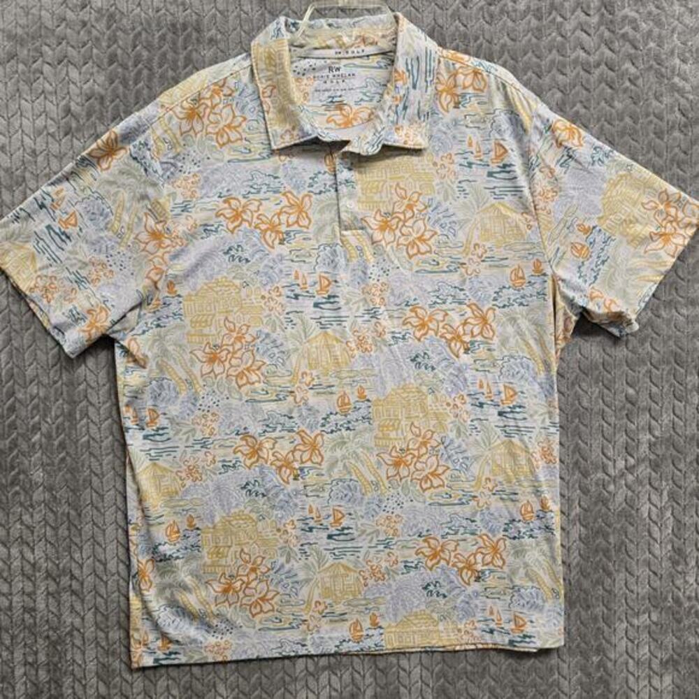Rorie Whelan Golf Polo Shirt Mens 2XL Hawaiian Geometric Short Sleeve Casual‎